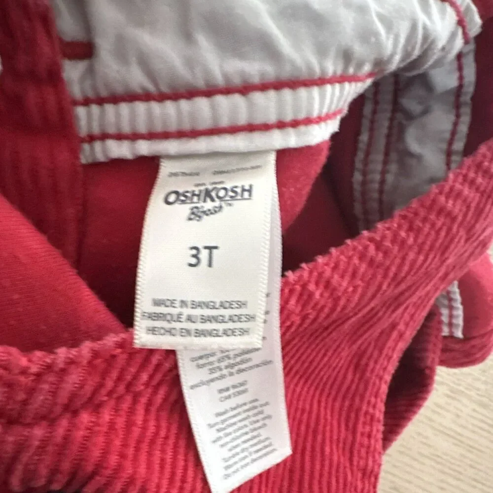 OshKosh B'gosh 3T Red Corduroy Overalls One-Piece Adjustable Straps Pockets
